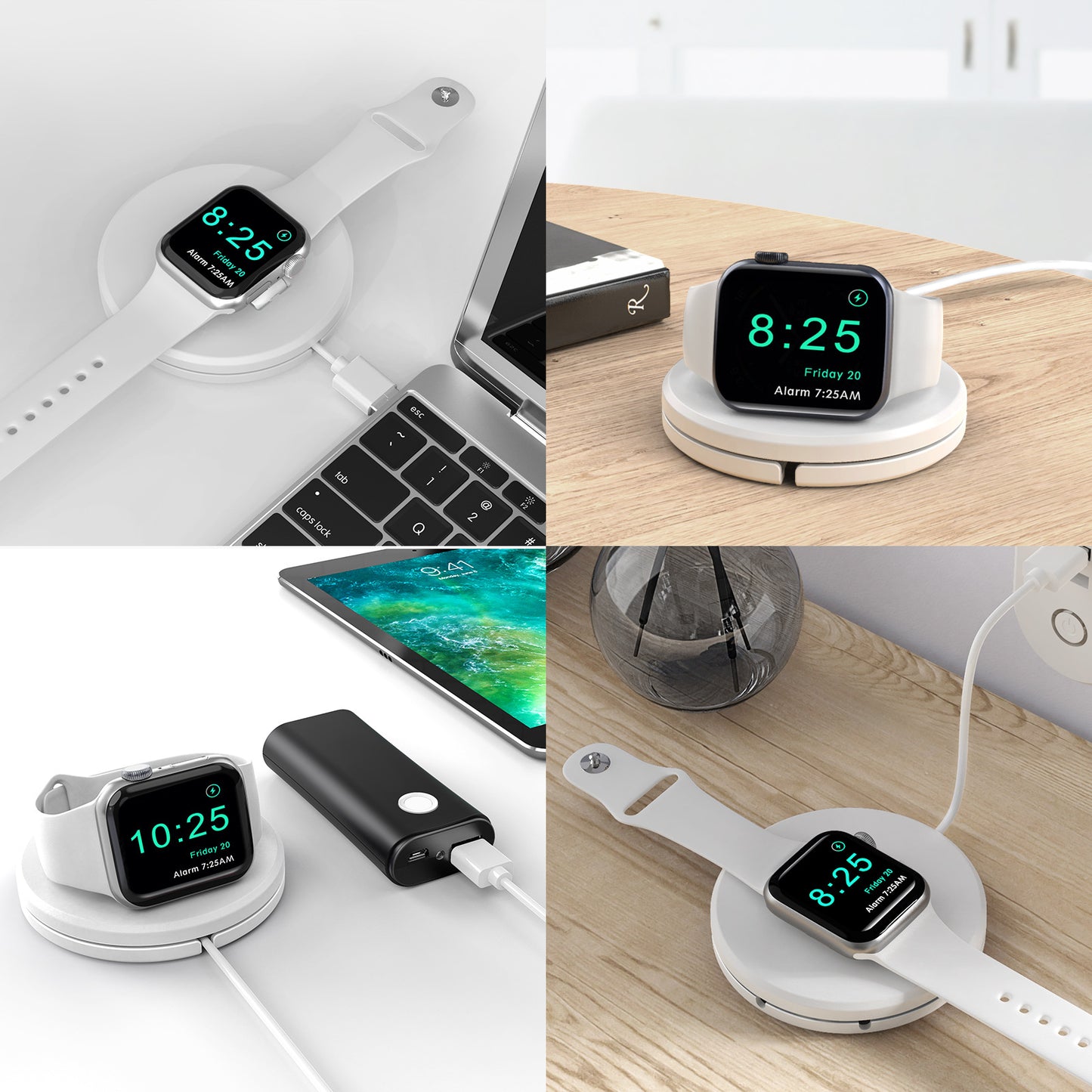 Type-C Smart Watch Charging Stand Holder Desktop Cable Winder Charger Cradle for Apple Watch Series - White