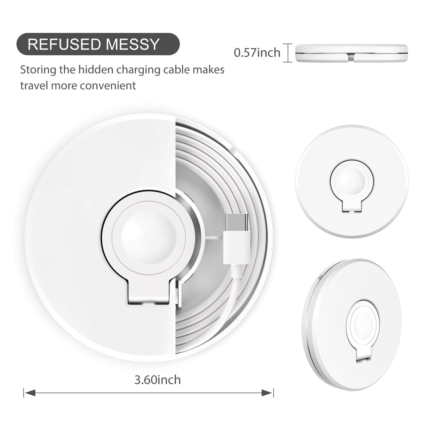 Type-C Smart Watch Charging Stand Holder Desktop Cable Winder Charger Cradle for Apple Watch Series - White