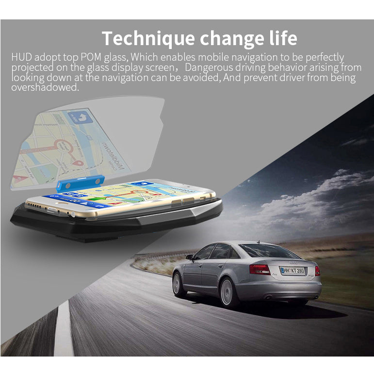 Car Head Up Display HUD Car Cell Phone GPS Navigation Image Reflector Holder - Black