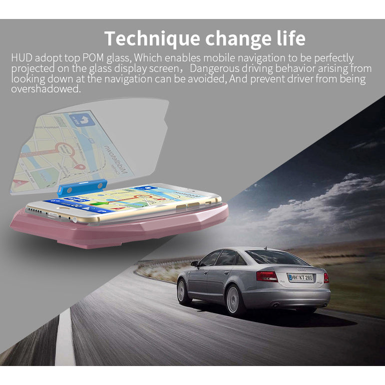 Universal In-car HUD Head-up Display Mobile Phone GPS Navigation Holder - Pink
