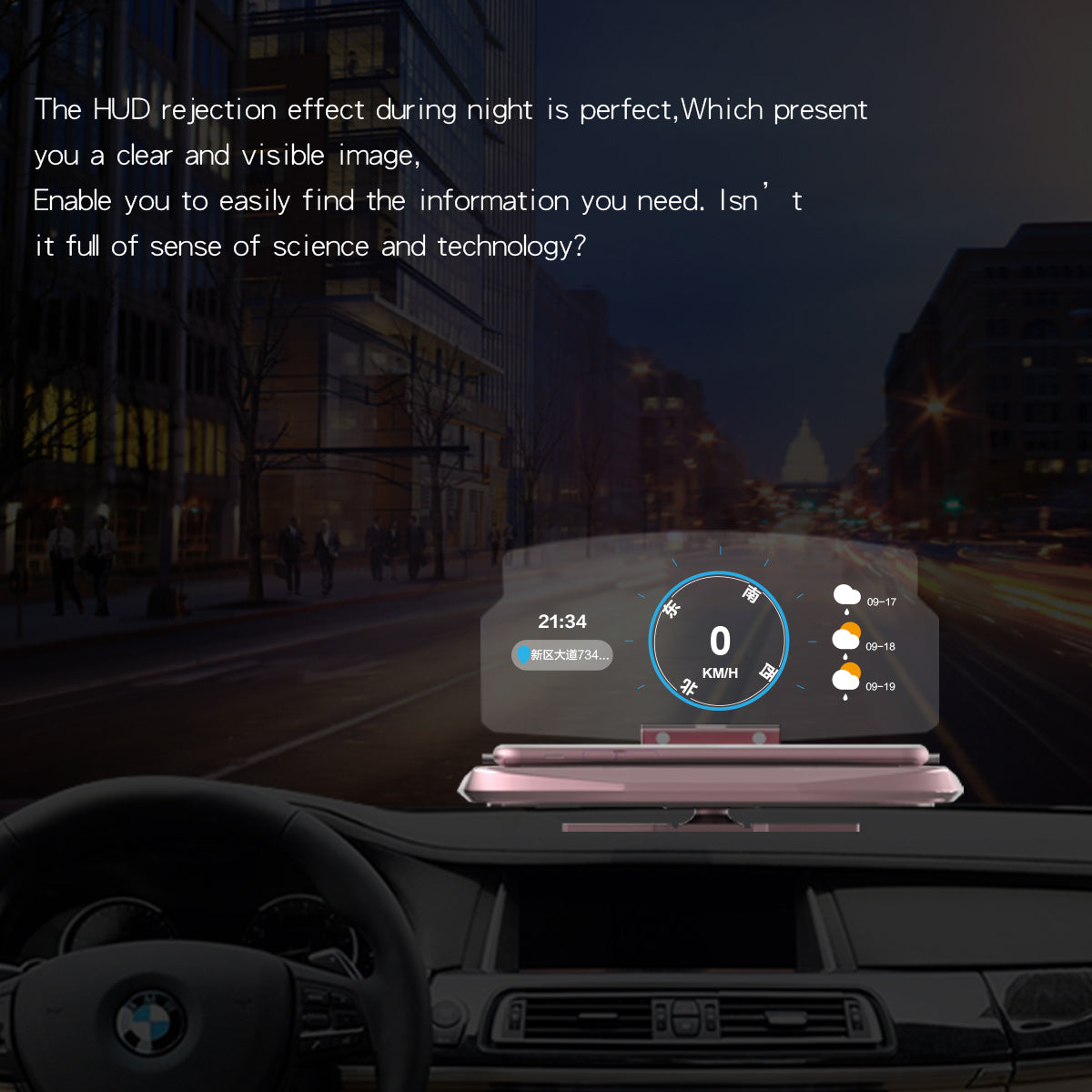 Universal In-car HUD Head-up Display Mobile Phone GPS Navigation Holder - Pink