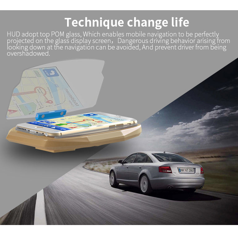 Car Head Up Display HUD Smartphone GPS Navigation Image Reflector Holder - Gold Color