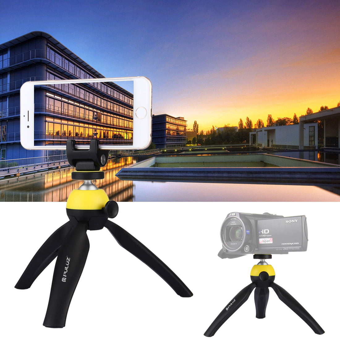 PULUZ PU365 Mini Camera Phone Tripod with Phone Clip - Yellow