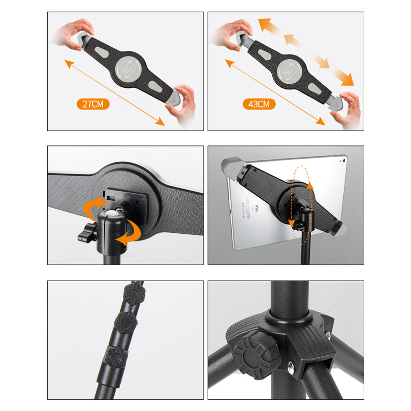 Portable Tablet Tripod Foldable Aluminum Alloy Telescopic Stand Diagonal Triangle Bracket for 7~12-inch Tablet