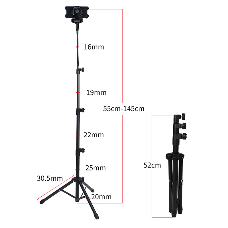 Phone/Tablet Gooseneck Holder 360° Rotation Height Adjustable Floor Tripod Stand for Selfie Live Broadcast