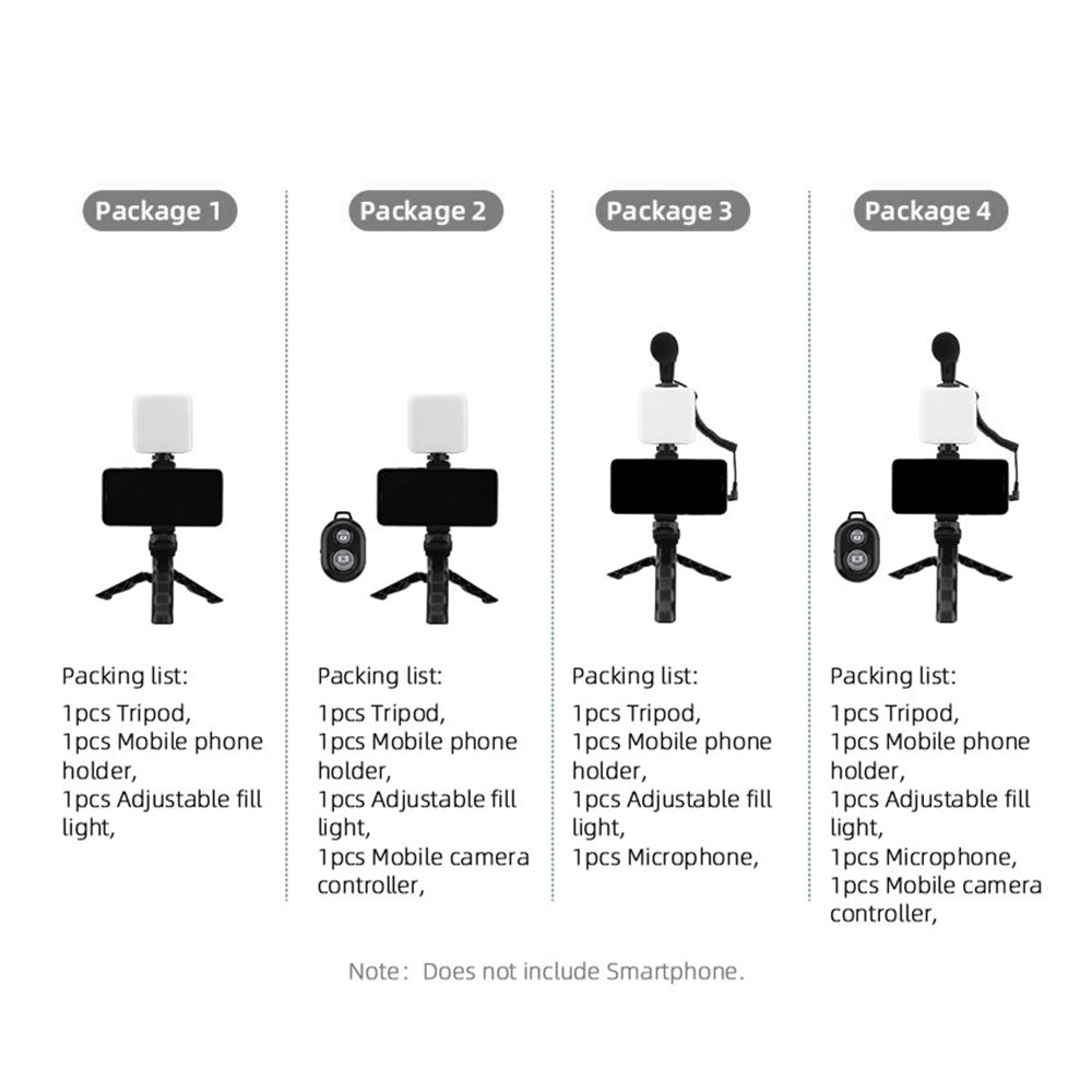 Vlog Shooting Desktop Tripod Adjustable Fill Light Phone Holder Kit for Mobile Phone 6.5-10cm