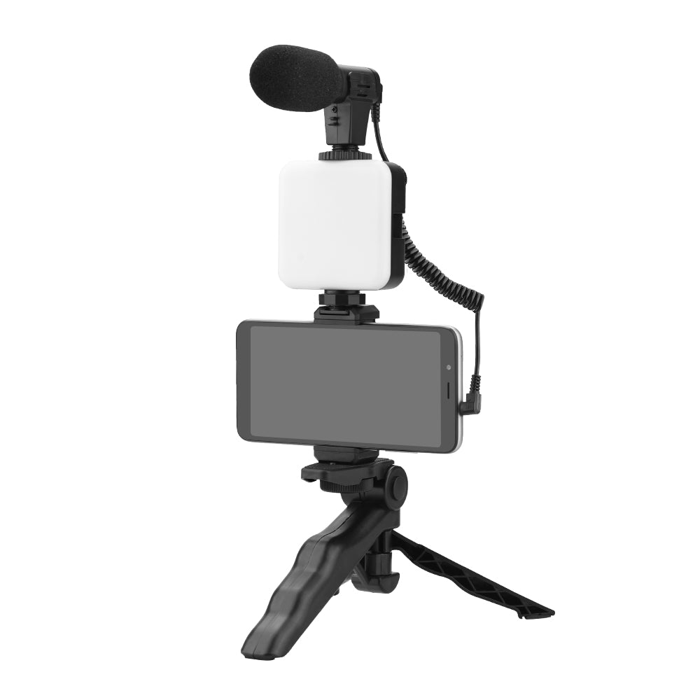 4 in 1 Vlog Shooting Kit Desktop Tripod Adjustable Fill Light Phone Holder Microphone for Mobile Phone 6.5-10cm