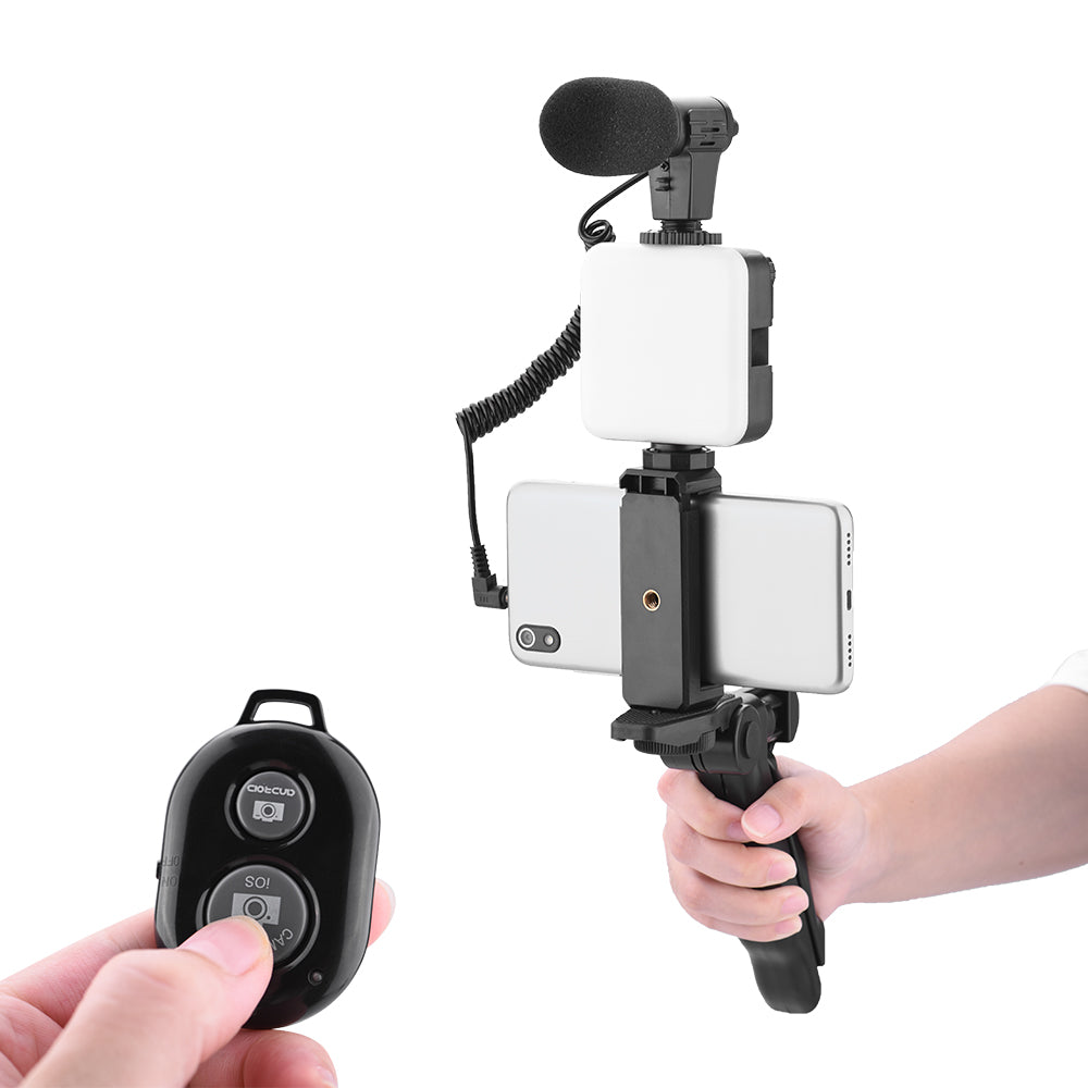 5 in 1 Desktop Tripod Adjustable Fill Light Microphone Phone Holder with Remote Shutter Controller Vlog Shooting Kit