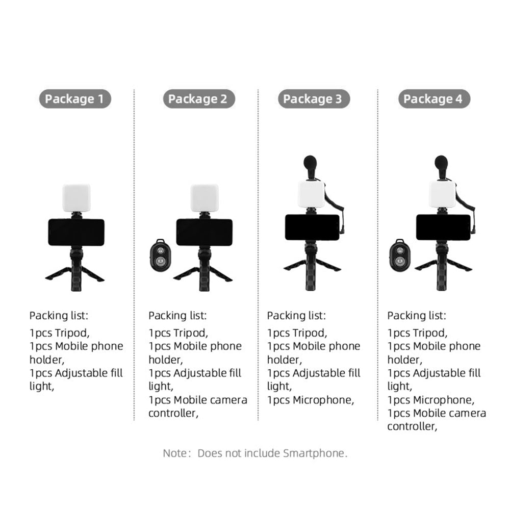 5 in 1 Desktop Tripod Adjustable Fill Light Microphone Phone Holder with Remote Shutter Controller Vlog Shooting Kit