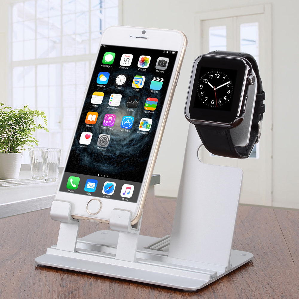 DIY Multifunctional Desktop Charging Cradle Stand Holder for Apple Watch, iPhone iPad Etc. - Silver Color