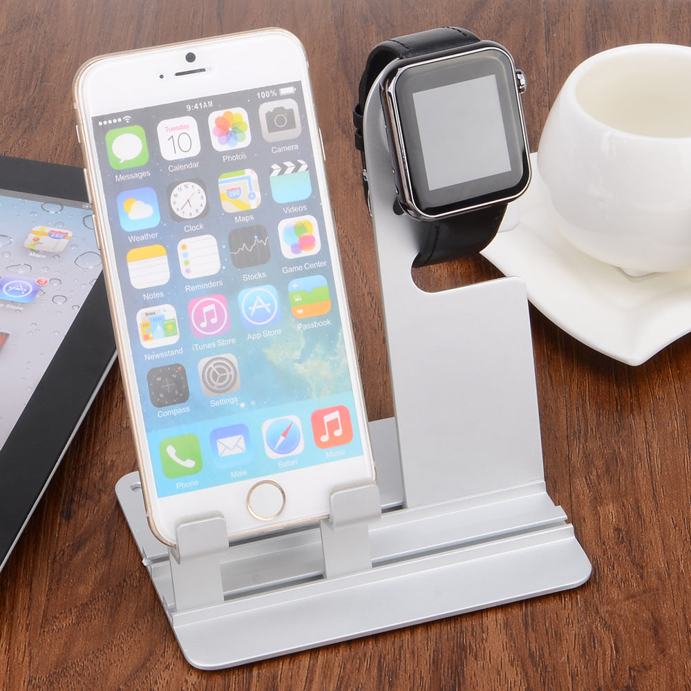 DIY Multifunctional Desktop Charging Cradle Stand Holder for Apple Watch, iPhone iPad Etc. - Silver Color