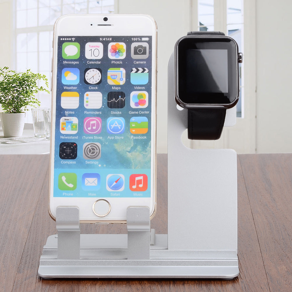 DIY Multifunctional Desktop Charging Cradle Stand Holder for Apple Watch, iPhone iPad Etc. - Silver Color