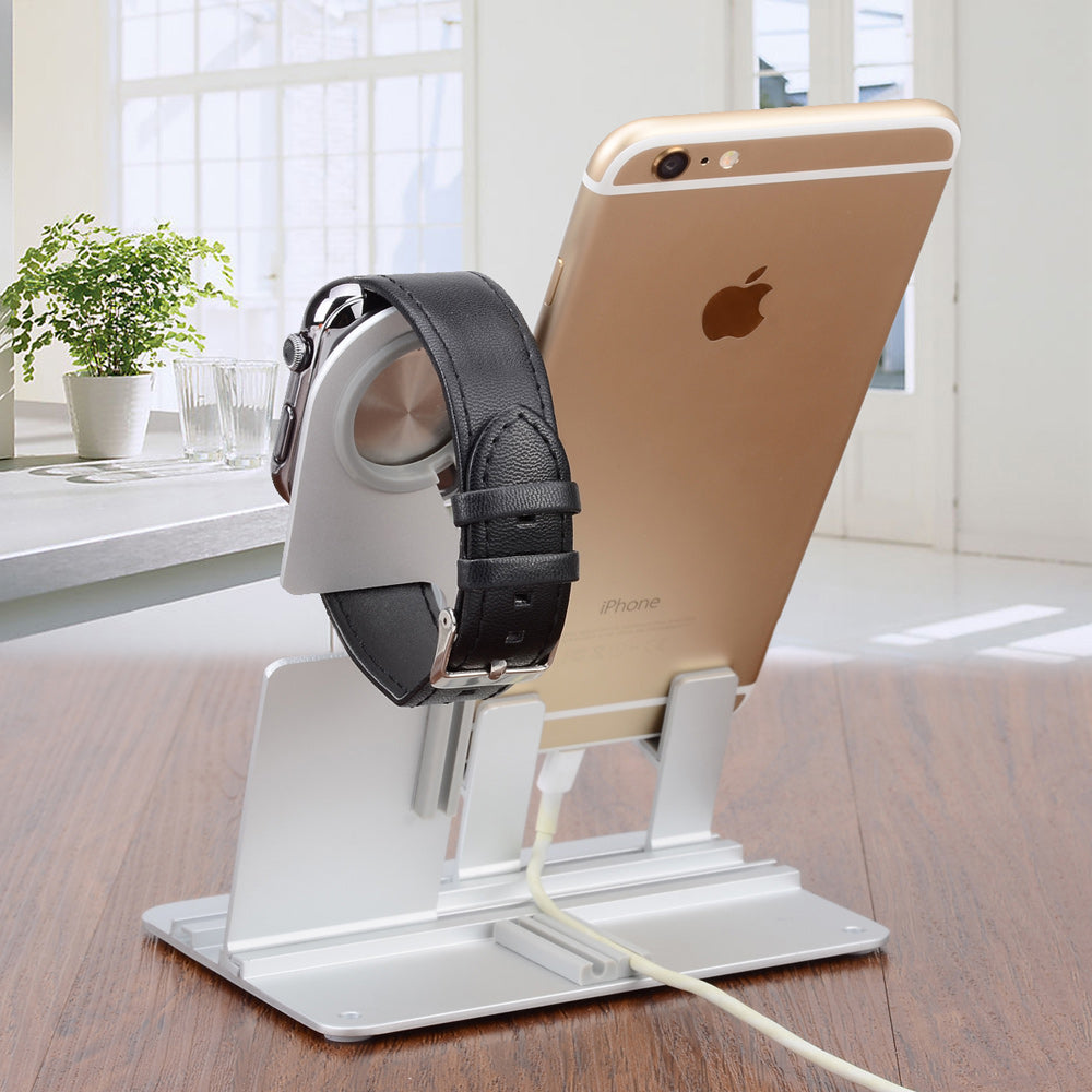 DIY Multifunctional Desktop Charging Cradle Stand Holder for Apple Watch, iPhone iPad Etc. - Silver Color
