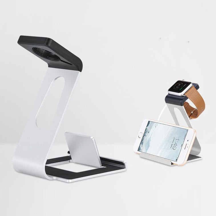WJS-5 Aluminum Alloy Charging Stand Desktop Holder for Apple Watch iPhone - Silver Color