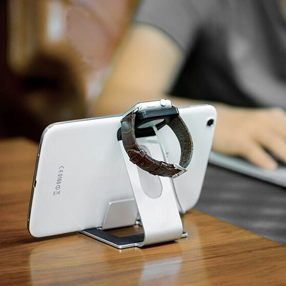 WJS-5 Aluminum Alloy Charging Stand Desktop Holder for Apple Watch iPhone - Silver Color
