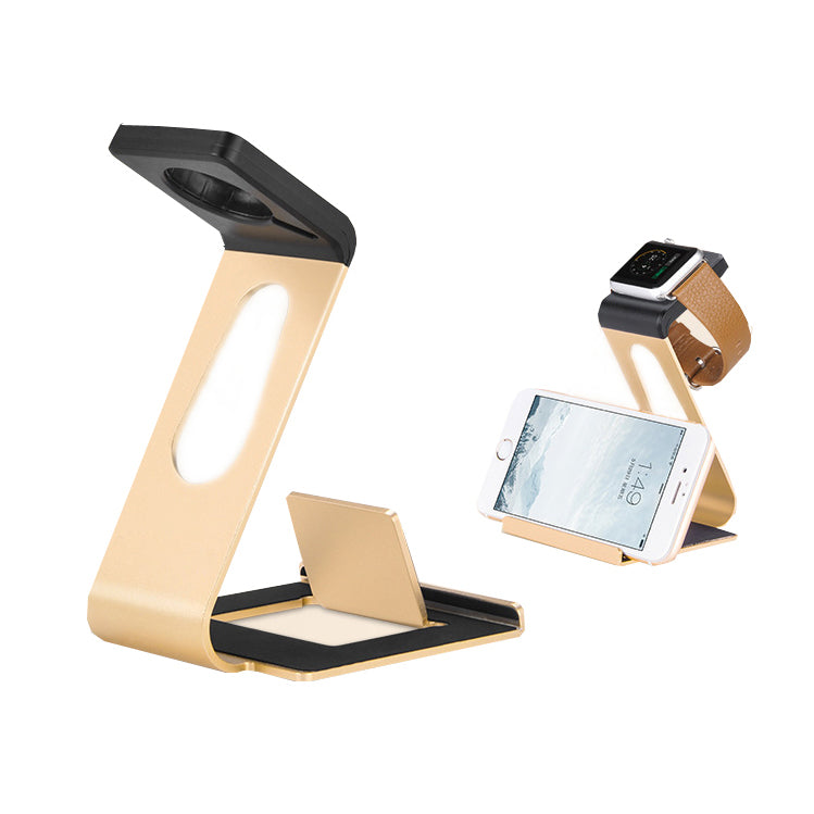 WJS-5 Aluminum Alloy Desktop Charging Stand Mount Holder for Apple Watch iPhone - Gold Color