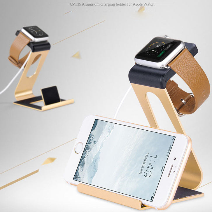 WJS-5 Aluminum Alloy Desktop Charging Stand Mount Holder for Apple Watch iPhone - Gold Color