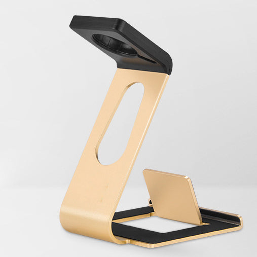 WJS-5 Aluminum Alloy Desktop Charging Stand Mount Holder for Apple Watch iPhone - Gold Color
