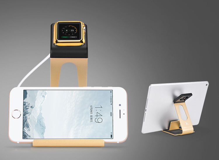 WJS-5 Aluminum Alloy Desktop Charging Stand Mount Holder for Apple Watch iPhone - Gold Color