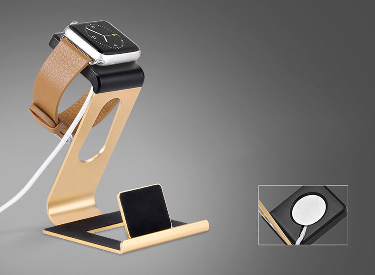 WJS-5 Aluminum Alloy Desktop Charging Stand Mount Holder for Apple Watch iPhone - Gold Color