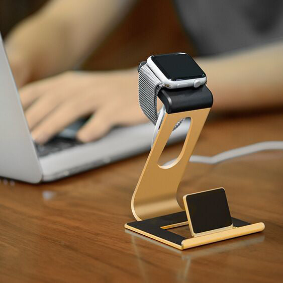 WJS-5 Aluminum Alloy Desktop Charging Stand Mount Holder for Apple Watch iPhone - Gold Color