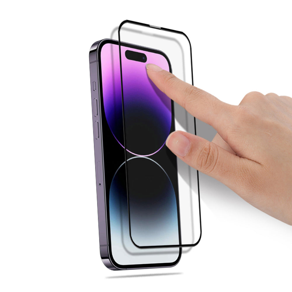 Uniqkart For iPhone 15 Pro Black Edge Full Glue Film Shatter-proof 3D Curved Tempered Glass Screen Protector