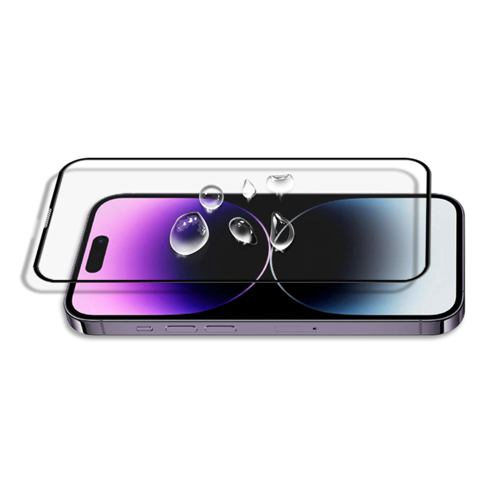 Uniqkart For iPhone 15 Pro Black Edge Full Glue Film Shatter-proof 3D Curved Tempered Glass Screen Protector