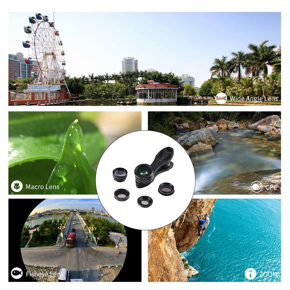 Apexel APL-DG5-H 5-in-1 Fisheye Wide Angle Macro Telephoto CPL Lens Mobile Phone Mini Camera Lens