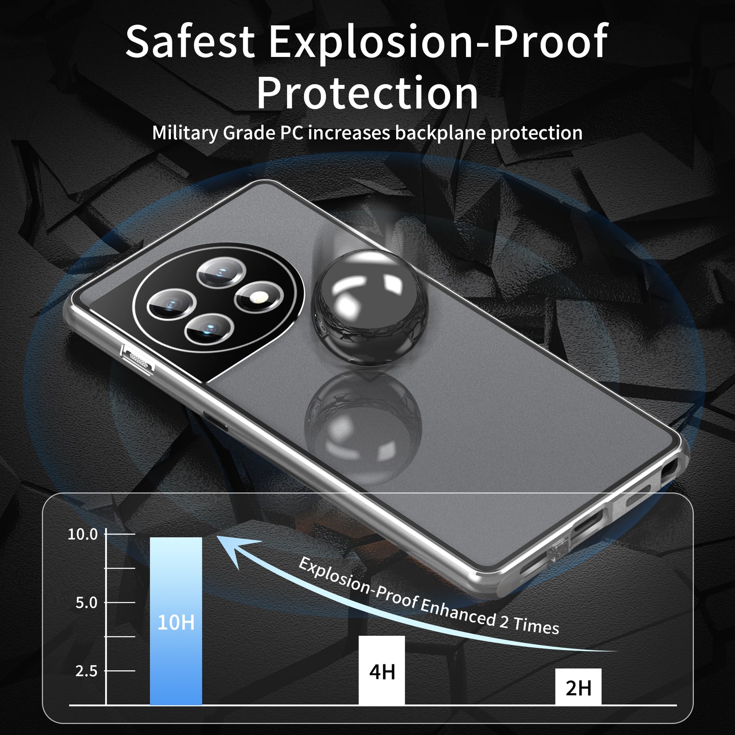 Metal Frame Case for OnePlus 11 5G PC+Tempered Glass Phone Case Full Protection with Lock - Silver