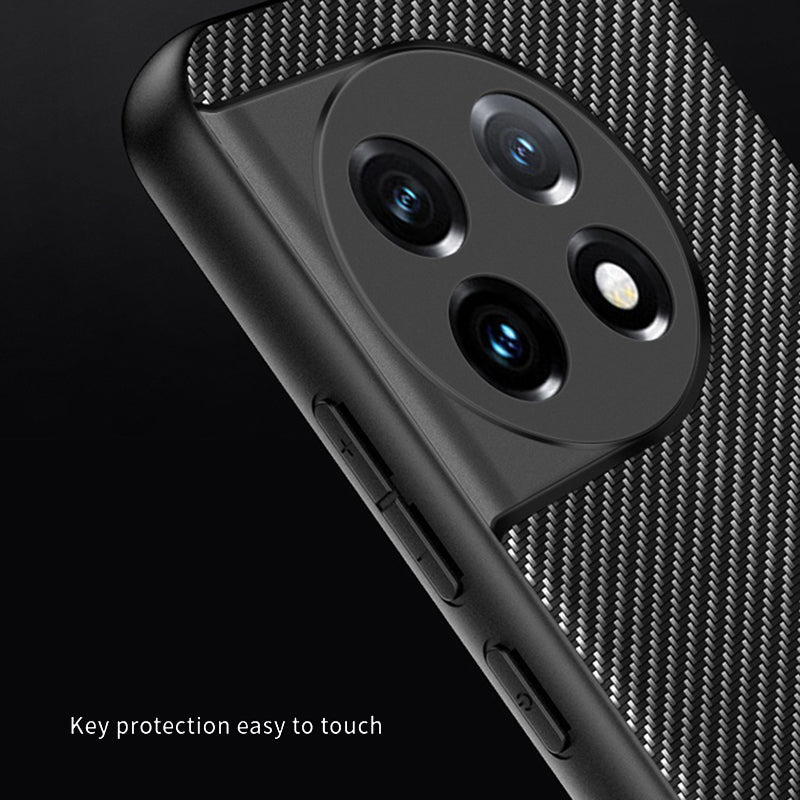 For OnePlus 11 5G Anti-slip Carbon Fiber Texture Phone Case Ultra Slim Shockproof Protective Cover - Black
