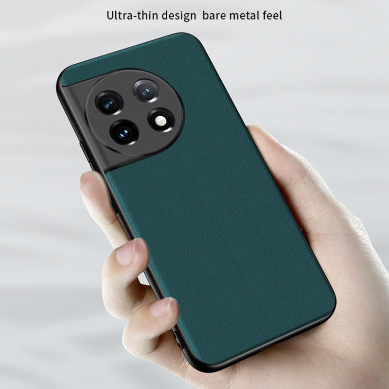 For OnePlus 11 5G Drop-proof Back Cover Ultra-thin PU Leather Coated PC Phone Case - Green