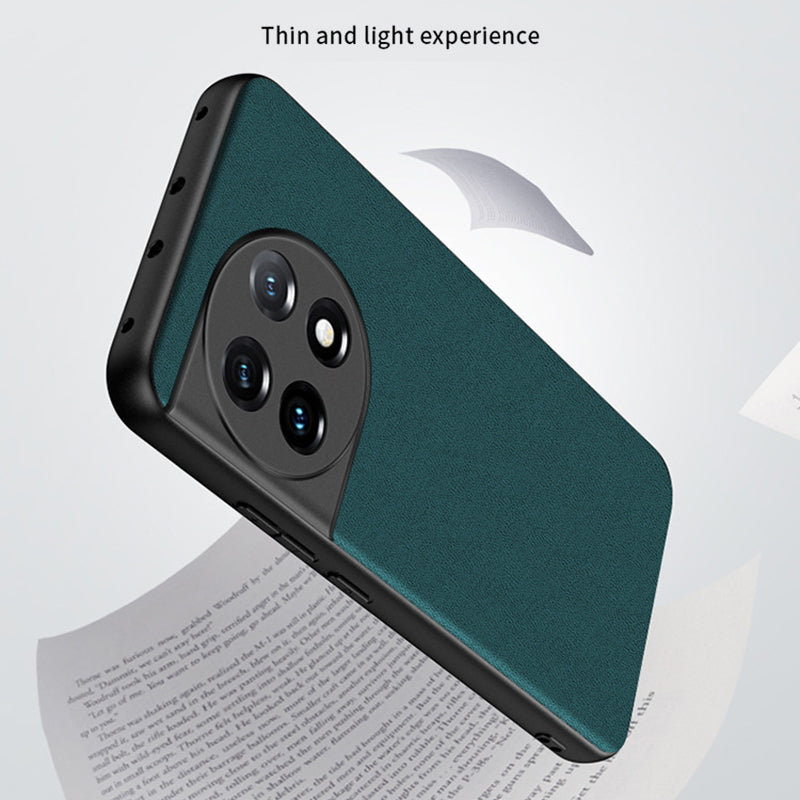 For OnePlus 11 5G Drop-proof Back Cover Ultra-thin PU Leather Coated PC Phone Case - Green