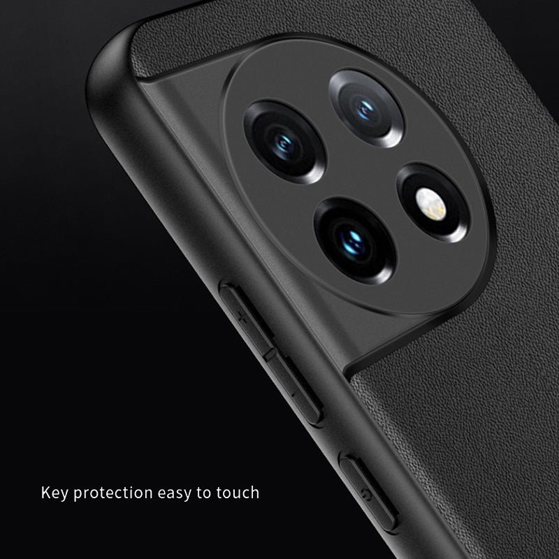 For OnePlus 11 5G Drop-proof Back Cover Ultra-thin PU Leather Coated PC Phone Case - Black