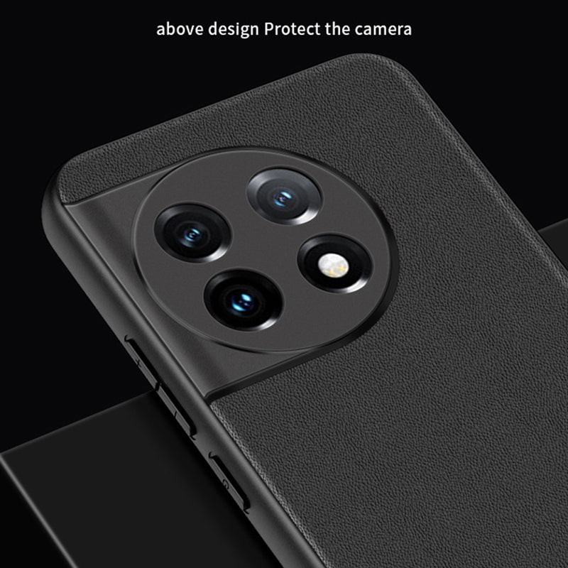 For OnePlus 11 5G Drop-proof Back Cover Ultra-thin PU Leather Coated PC Phone Case - Black