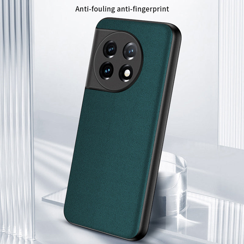 For OnePlus 11 5G Drop-proof Back Cover Ultra-thin PU Leather Coated PC Phone Case - Orange