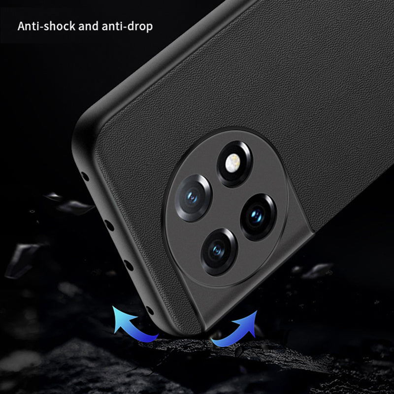 For OnePlus 11 5G Drop-proof Back Cover Ultra-thin PU Leather Coated PC Phone Case - Orange