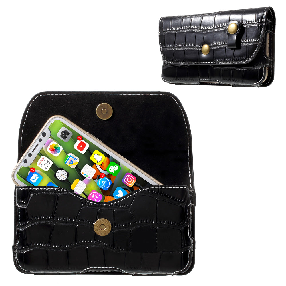 Crocodile Texture Universal Belt Clip PU Leather Holster Pouch for Samsung Galaxy S7 / iPhone 7 - Black