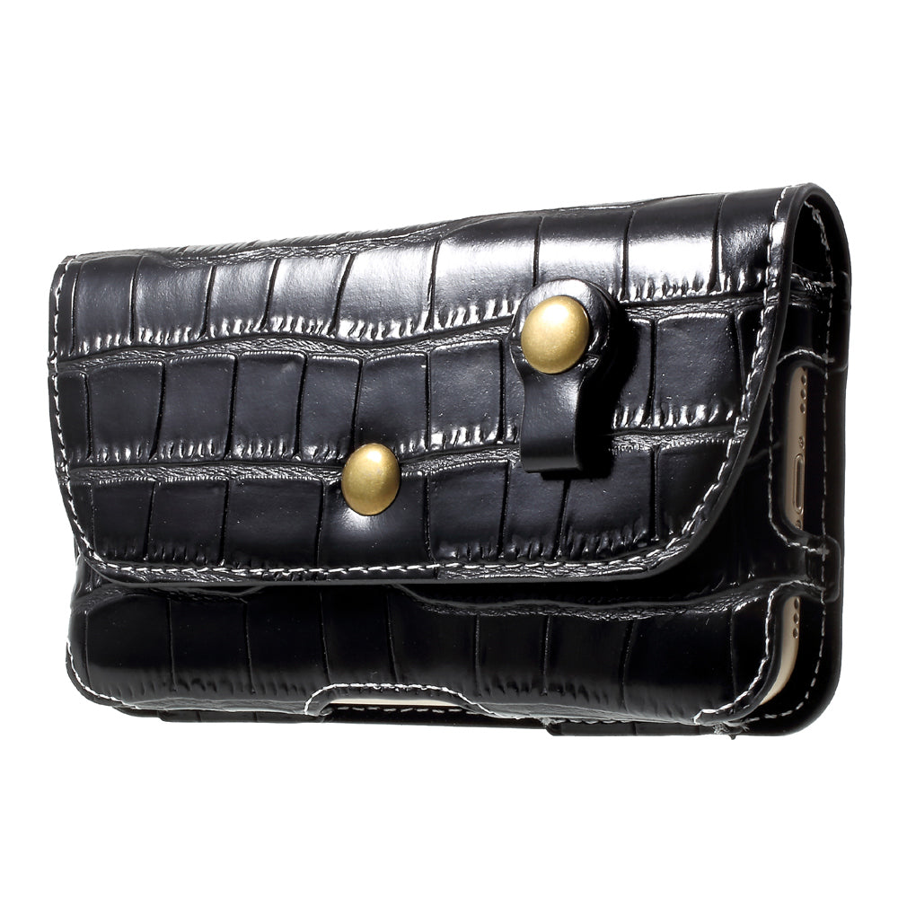 Crocodile Texture Universal Belt Clip PU Leather Holster Pouch for Samsung Galaxy S7 / iPhone 7 - Black