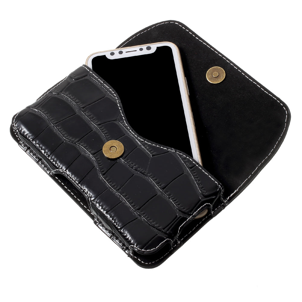 Crocodile Texture Universal Belt Clip PU Leather Holster Pouch for Samsung Galaxy S7 / iPhone 7 - Black