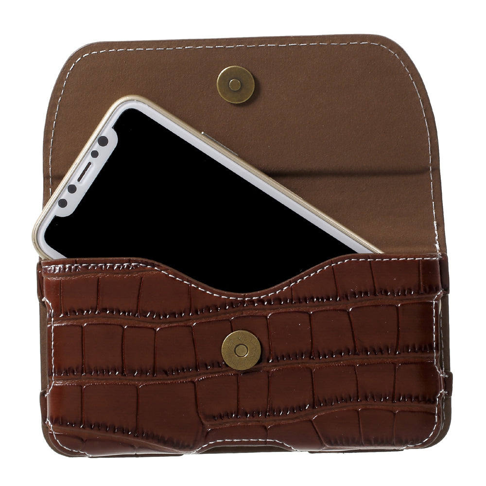 Crocodile Texture Universal Belt Clip PU Leather Pouch Waist Bag for Samsung Galaxy S7 / iPhone 7 - Coffee