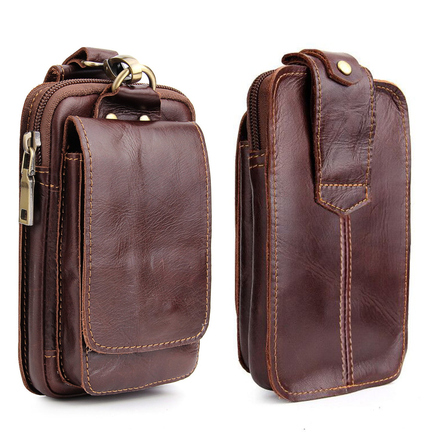 Vertical Design Crazy Horse Cowhide Leather Holster Pouch Waist Bag for 5.7-inch Phone - Style 002