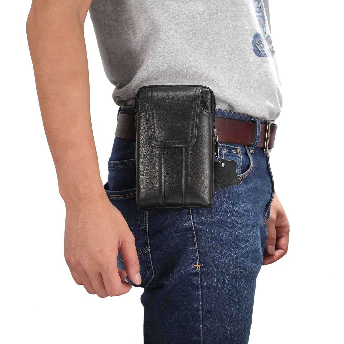 Universal Genuine Leather Vertical Holster Pouch Bag for Samsung S8/S8 Plus, Size: 16.5x10.7x2.0cm - Black