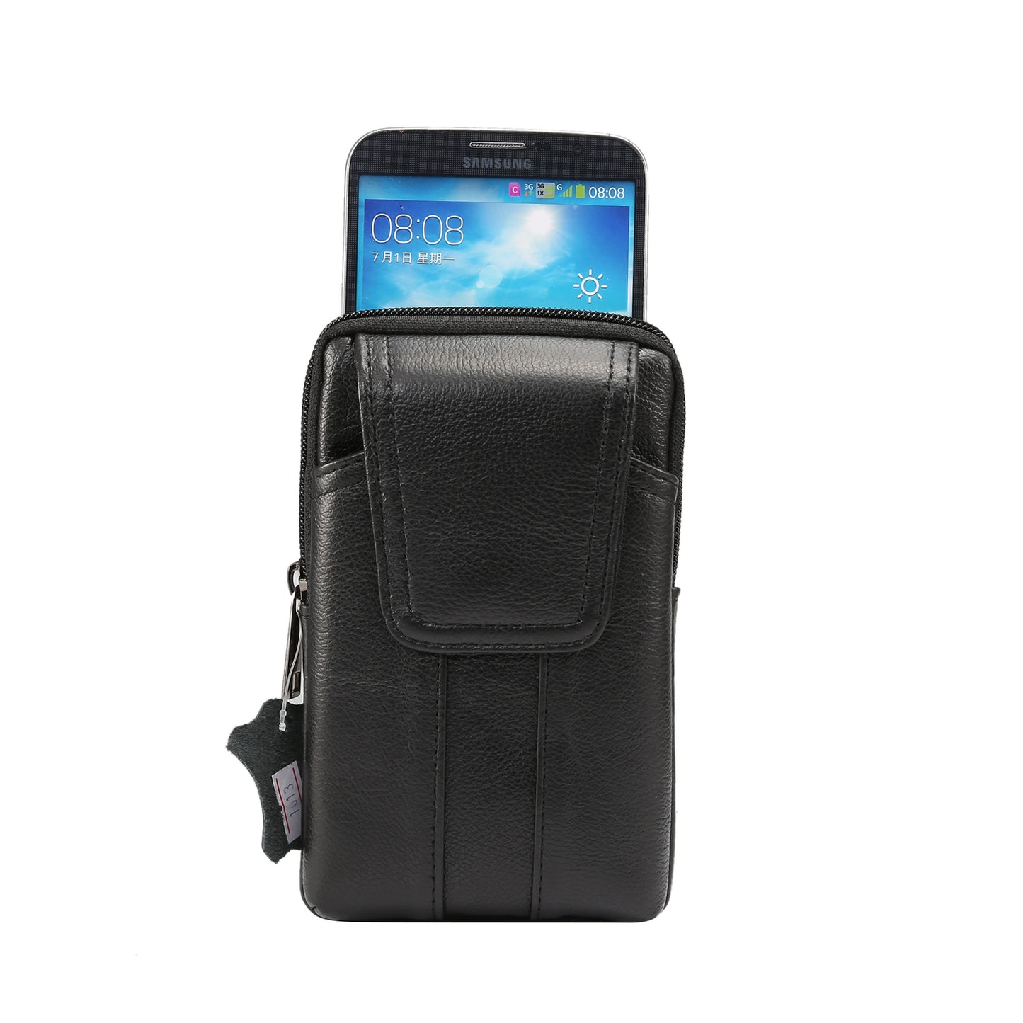 Universal Genuine Leather Vertical Holster Pouch Bag for Samsung S8/S8 Plus, Size: 16.5x10.7x2.0cm - Black