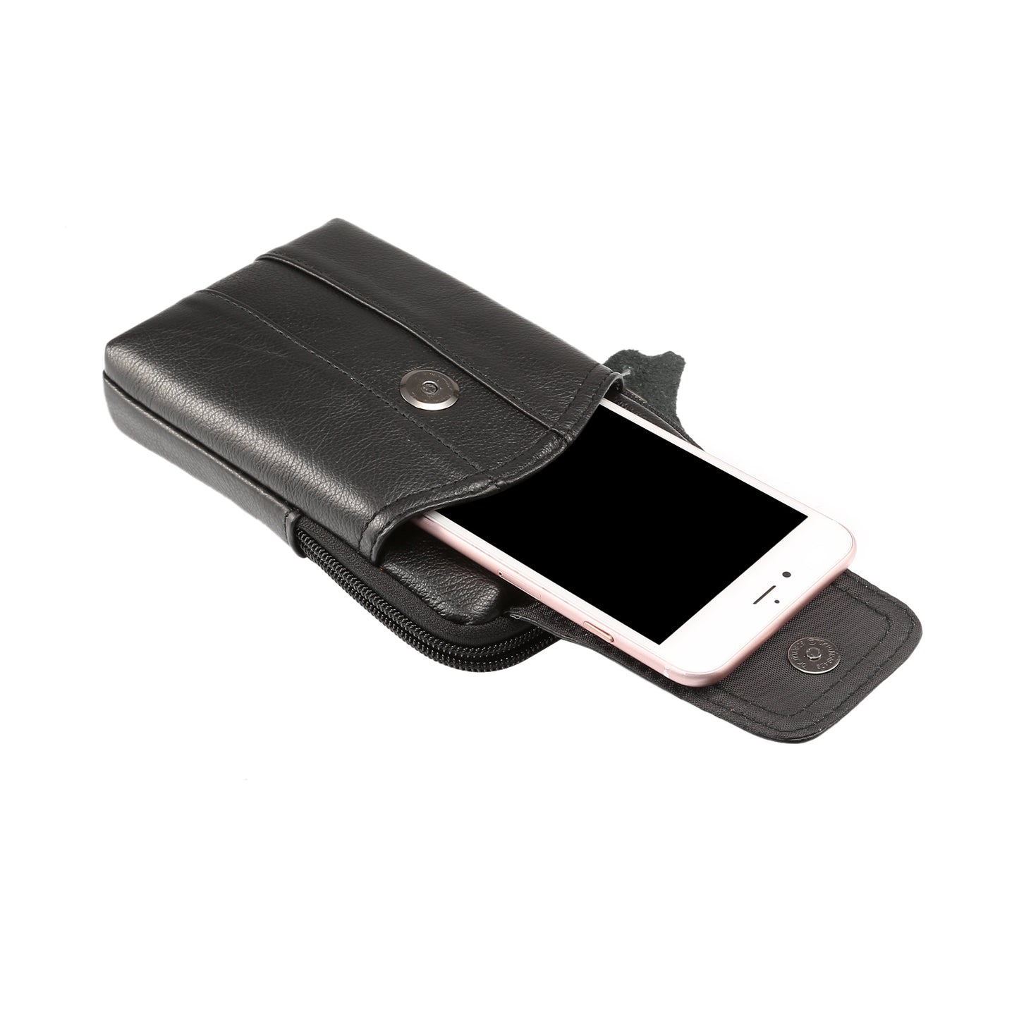 Universal Genuine Leather Vertical Holster Pouch Bag for Samsung S8/S8 Plus, Size: 16.5x10.7x2.0cm - Black