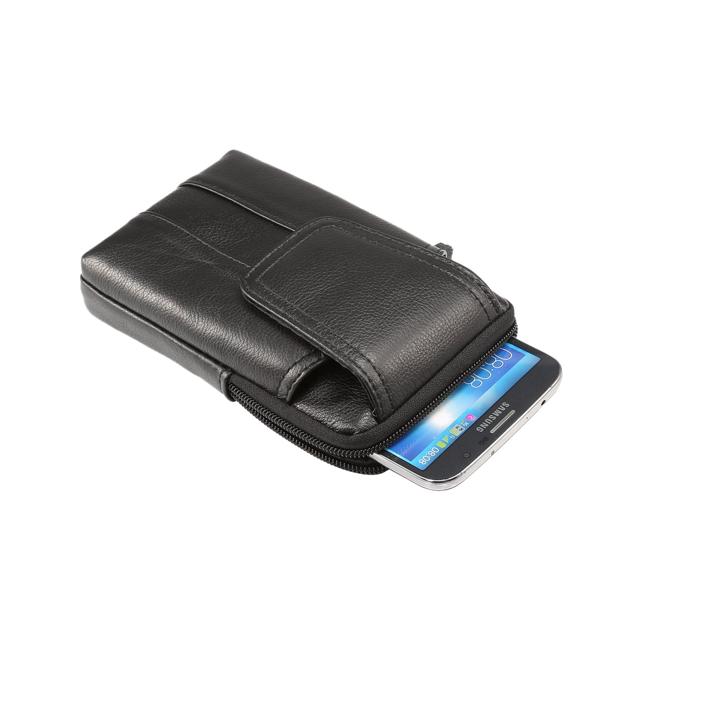 Universal Genuine Leather Vertical Holster Pouch Bag for Samsung S8/S8 Plus, Size: 16.5x10.7x2.0cm - Black
