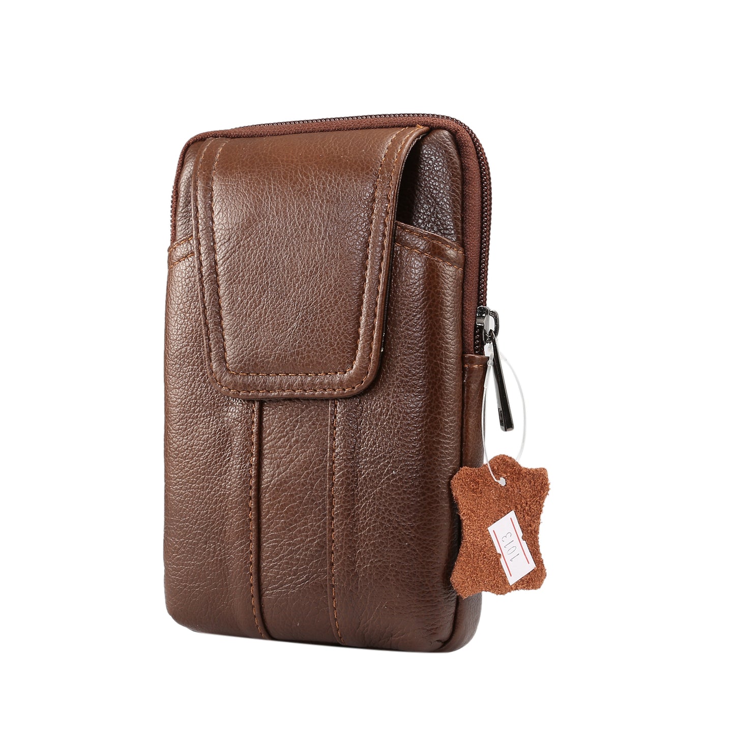 Universal Genuine Leather Zipper Vertical Pouch Case for Samsung S8/S8 Plus, Size: 16.5x10.7x2.0cm - Brown