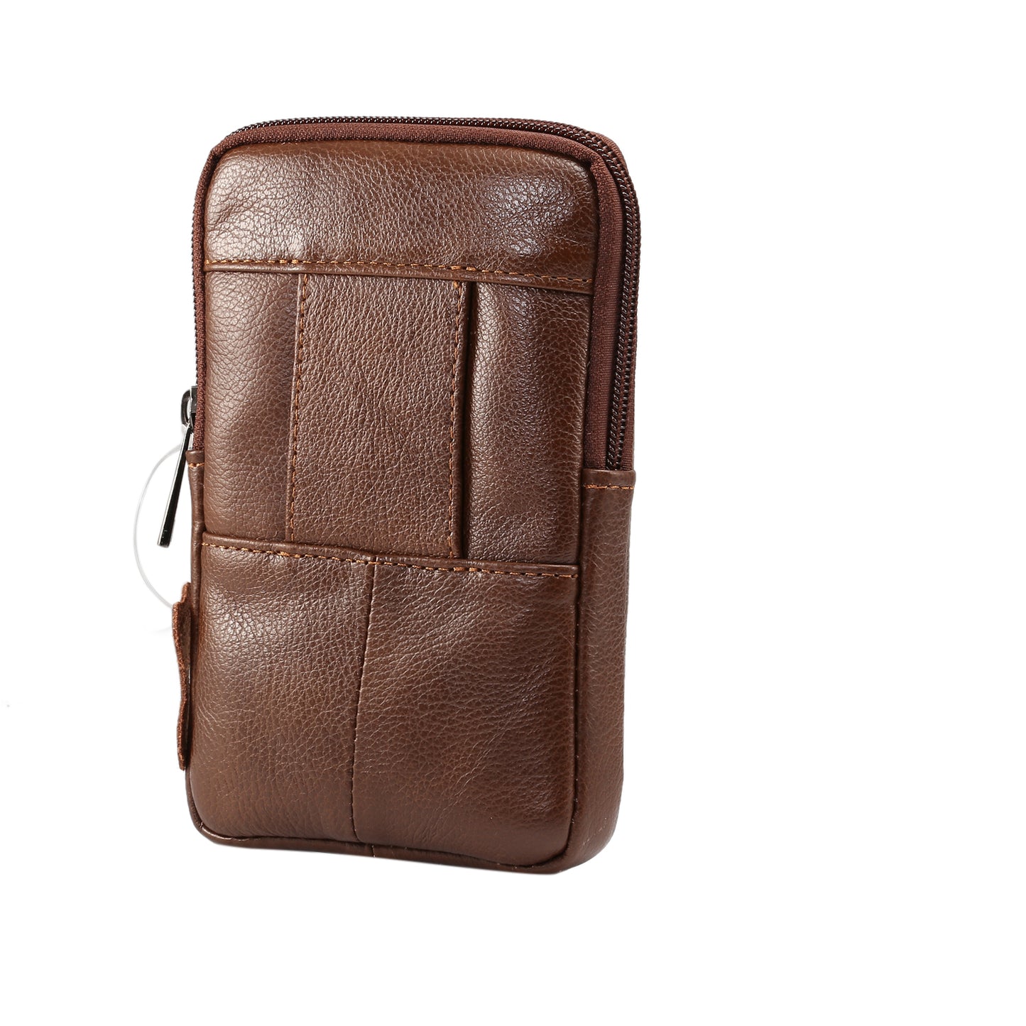 Universal Genuine Leather Zipper Vertical Pouch Case for Samsung S8/S8 Plus, Size: 16.5x10.7x2.0cm - Brown