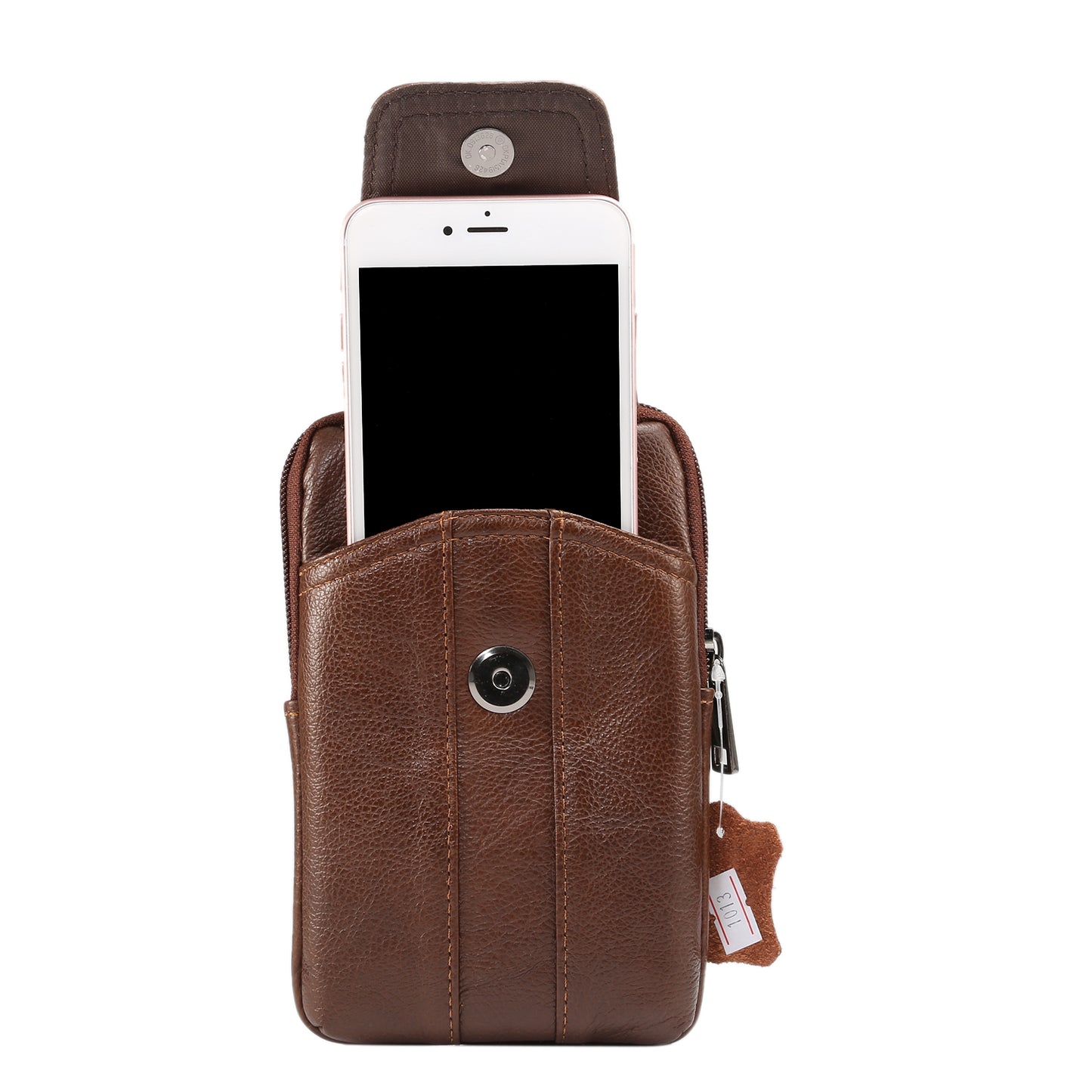 Universal Genuine Leather Zipper Vertical Pouch Case for Samsung S8/S8 Plus, Size: 16.5x10.7x2.0cm - Brown