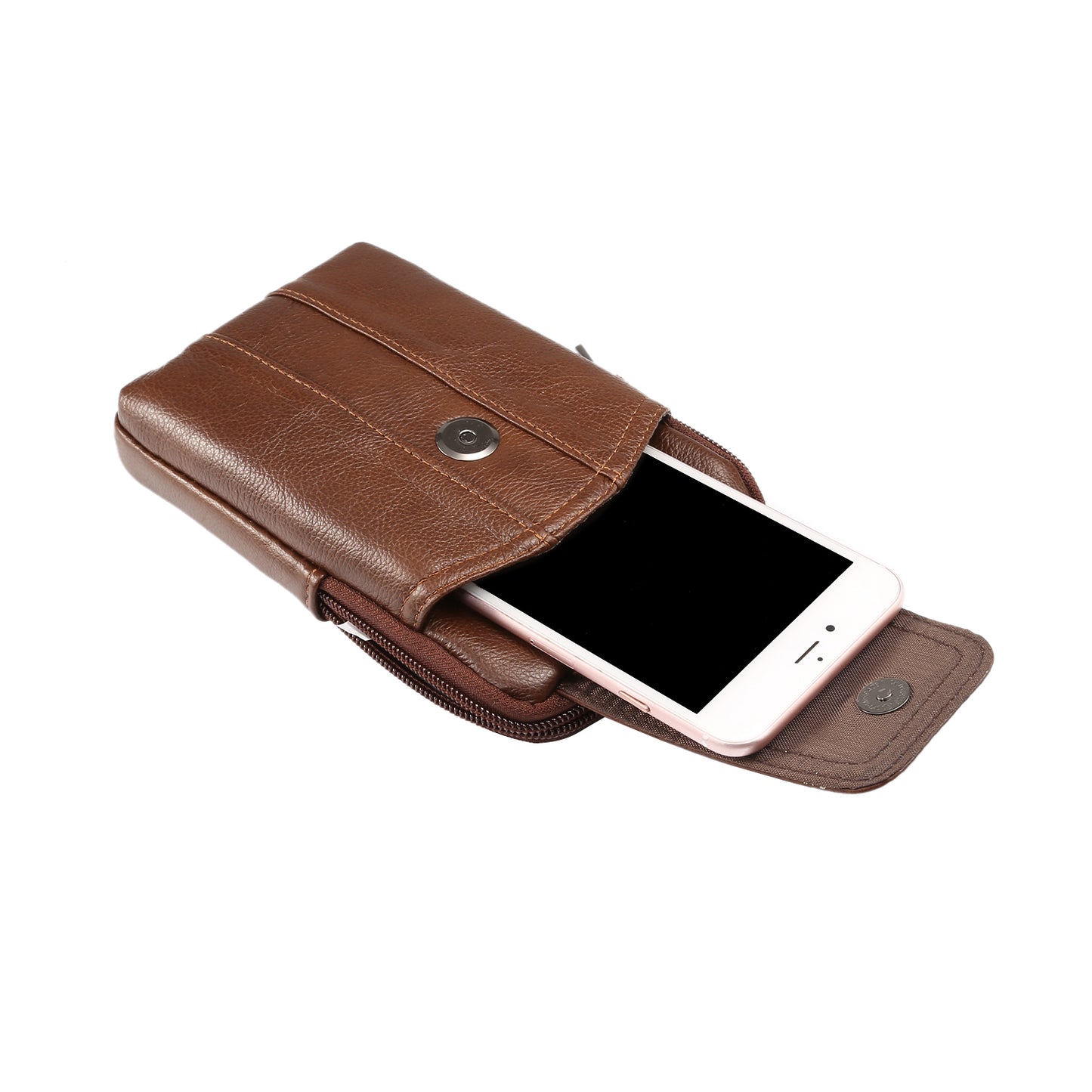 Universal Genuine Leather Zipper Vertical Pouch Case for Samsung S8/S8 Plus, Size: 16.5x10.7x2.0cm - Brown