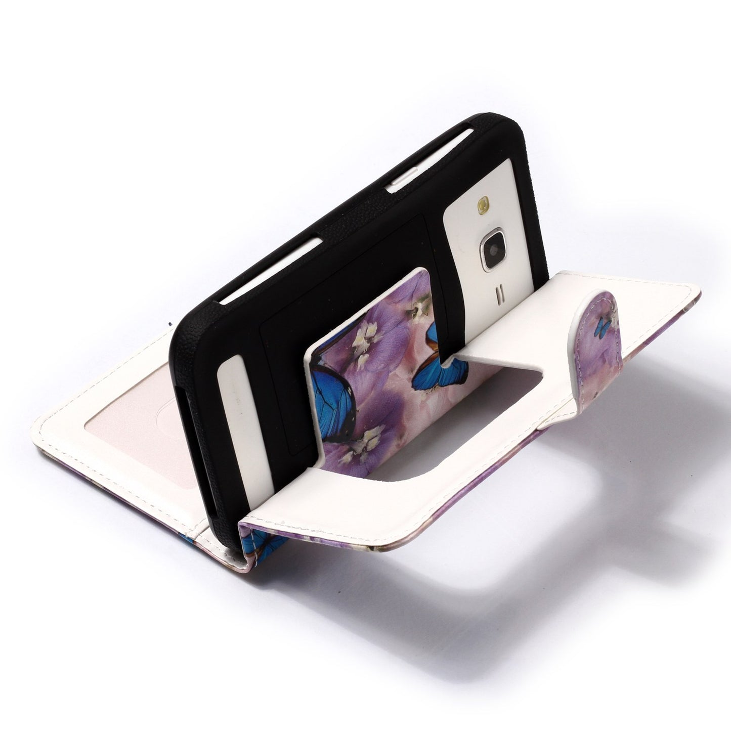 Blue Butterflies and Flower - Universal Embossed Patterned Leather Wallet Case for iPhone 8/LG K3 (2017)